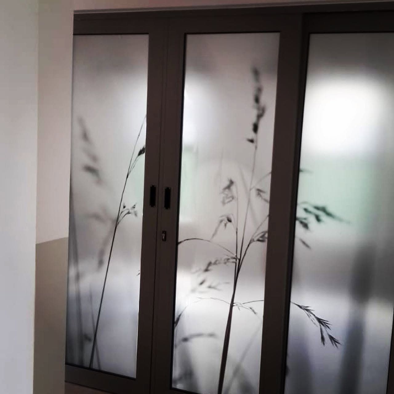 Printed frosted film on sliding glass doors